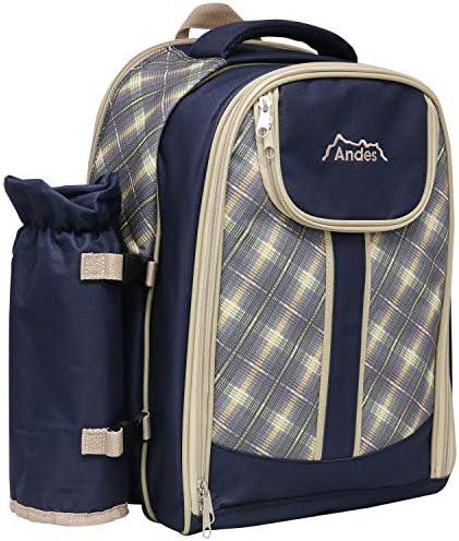 Andes 2 Person Deluxe Picnic Set Hamper Backpack/Rucksack Cool Bag, Includes Cutlery, Plates, Napkins, Wine Glasses, Bottle Opener, Chopping Board