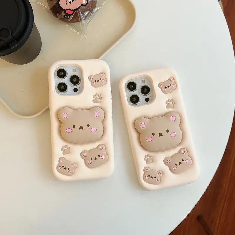 Image of COVERLY for iPhone 12 Pro Teddy Bear 3D Cartoon Case,Full Protective Cotton Bear Love Graphic Back Case with Holder Cute Soft Silicone Stylish Fashion Fun Aesthetic Cover for Apple iPhone 12 Pro