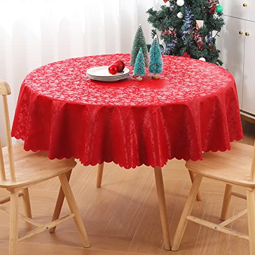 Image of Smiry Round Table Cloth, Waterproof Heavy Duty Vinyl Tablecloths, Wipeable Washable Table Cover for Kitchen and Dining Room (Red, 70 inch x 70 inch)