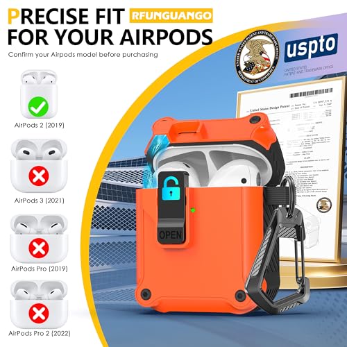 Image of RFUNGUANGO AirPods 2 Case with Lock Magnetic Lid, Orange