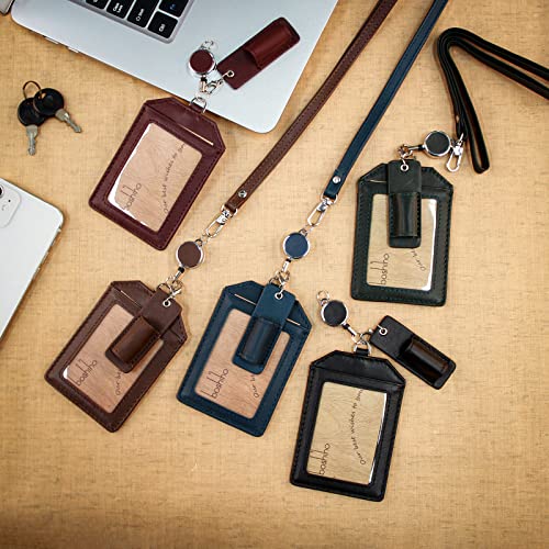 Office Badge Holder - Boshiho Genuine Leather Credit Id Card Holder With Stretch Neck Lanyard Vertical Style (Brown) #TOP5