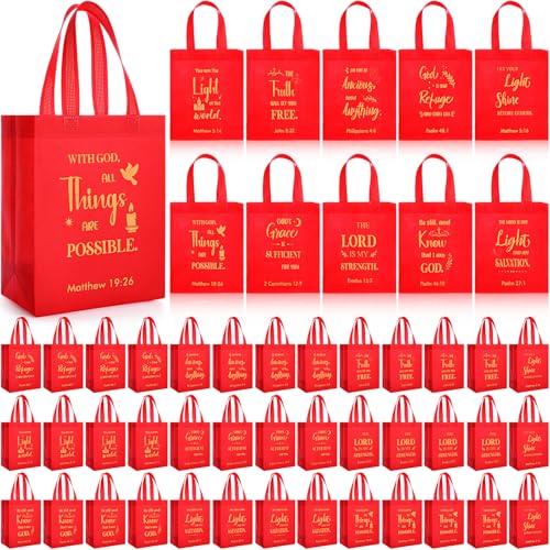 Windyun 50 Pcs Christian Gift Bag Bulk with Handle, Red