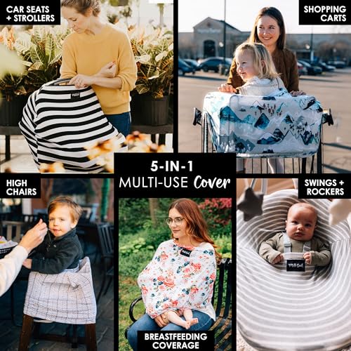 Milk Snob Original 5-in-1 Cover - Added Privacy for Breastfeeding, Baby Car Seat, Carrier, Stroller, High Chair, Shopping Cart, Lounger Canopy - Newborn Essentials, Nursing Top, Black and White Stripe - Thumbnail 2