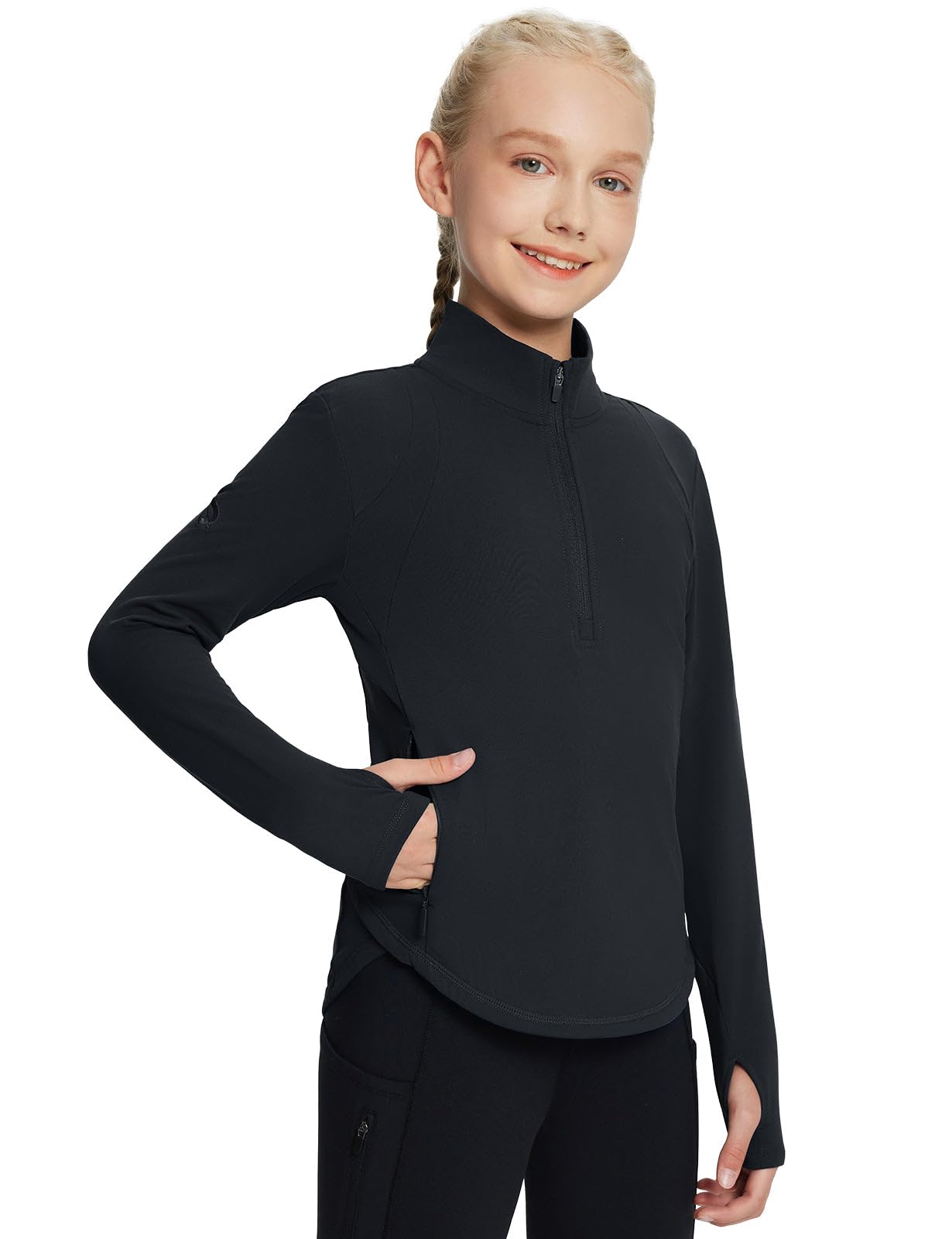 baleaf Girls Fleece Shirts Half Zip Long Sleeve Kids Winter Jacket