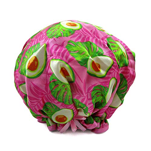 Quanchen 1 Pcs Shower Cap for Women Reusable Elastic Waterproof EVA Printed Protection Hair Bath Cap (06 Red Avocado)