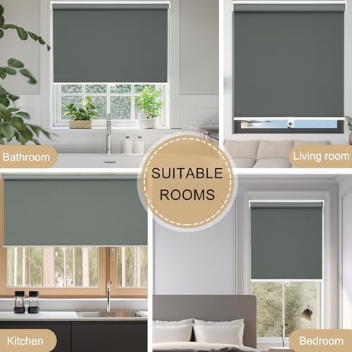 Image of Changshade Blackout Roller Shades for Indoor Windows,Cordless Roller Blinds,Free-Stop Roll Up Shades with Thermal Insulated, Uv Protection Fabric for Bedroom,Office,French Door,Gray,35 inch W72 H