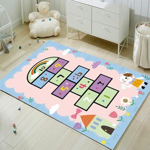 FODELIUY HüPfspiel Teppich Kinderzimmer, Hopscotch Rug, HüPfkäStchen...