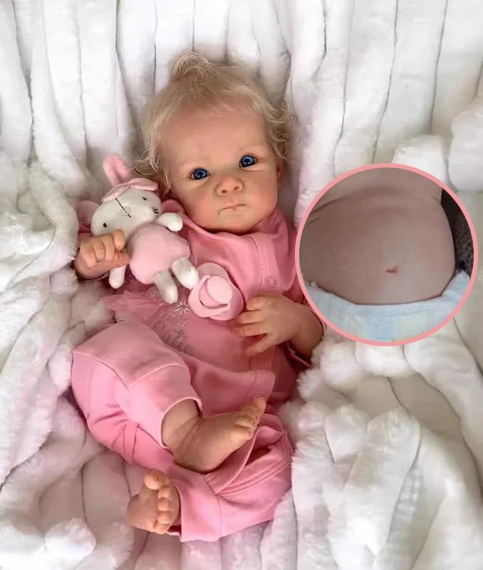Lifelike Reborn Baby Dolls - 18inch Silicone Full Body Vinyl Realistic Baby Doll Newborn Real Life Baby Girl with Hair Gift Set for Children and Collectors