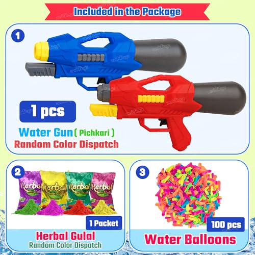 Image of Zest 4 Toyz Holi Pichkari Water Gun for Kids High Pressure Pump Action Water Gun with Holi Combo 100 Balloons and 1 Pkt Holi Color for Holi Summer Outdoor Fun for Boys and Girls- Assorted
