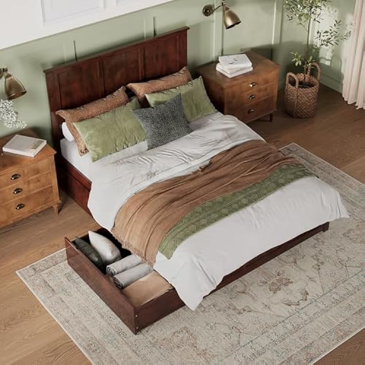 AFI, Madison Queen Platform Bed with Matching Footboard & Storage Drawers, Walnut