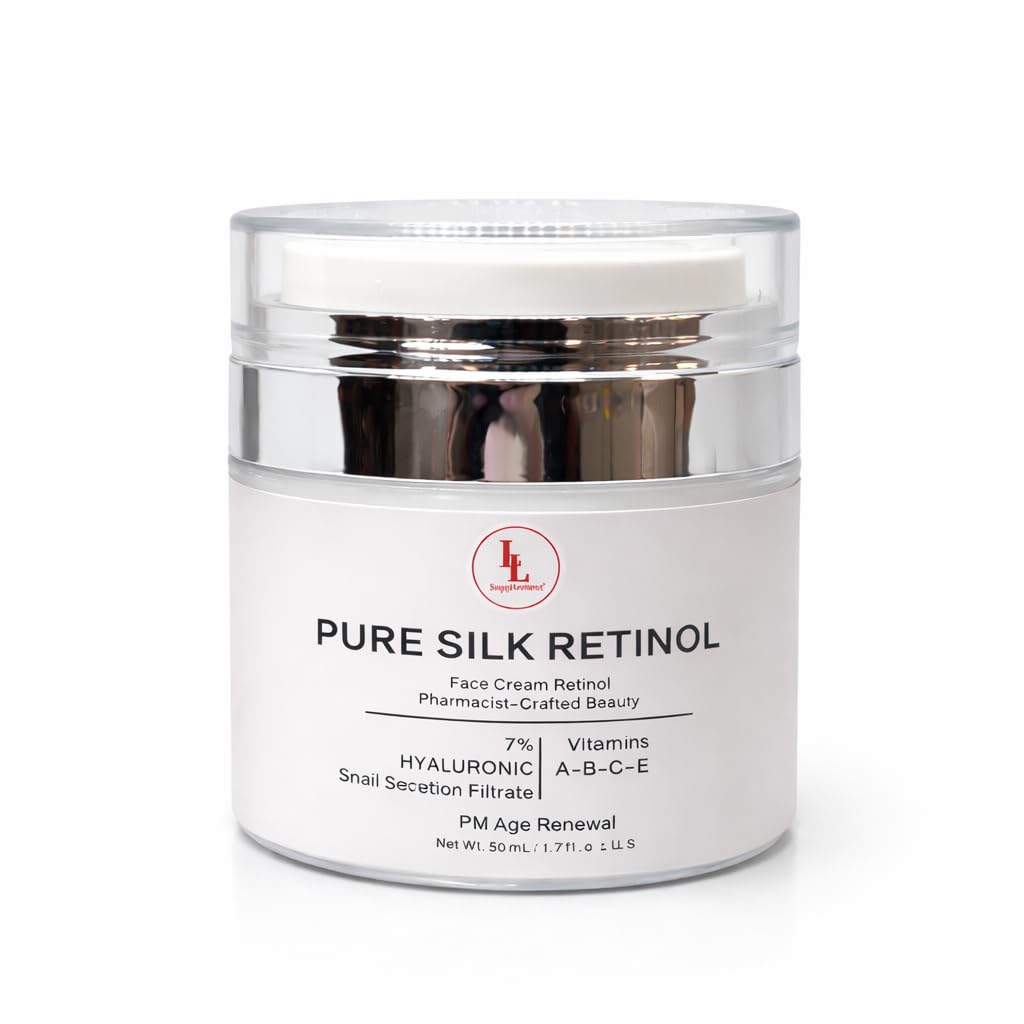 Pure Silk Retinol Night Cream – Pharmacist Formulated Anti-Aging Face Moisturizer Snail Mucin & 7% Hyaluronic Acid – Vitamin A-B-C-E Complex for Wrinkles – Non-Greasy PM Renewal (50ml)