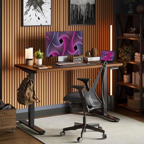 TIQLAB Electric Standing Desk, Adjustable Height Stand up Desk, 63 * 24 Inches Sit Stand Home Office Table with Splice Board, Black Walnut