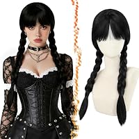BARSDAR Larga Trenzas Negro Peluca con Flequillo, Larga Negro