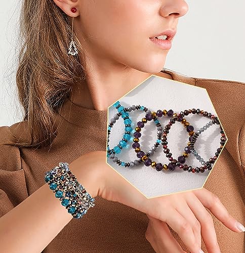 WAINIS 6 Sets Bohemian Beaded Stackable Bracelets for Women Stretch Multilayered Crystal Bracelet Set Multicolor Boho Glass Bead Bracelets Pack3