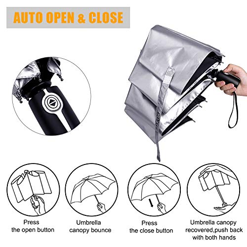 G4Free Upf 50+ Uv Protection Travel Umbrella 46 Inch Windproof Silver Coating Sun Blocking Umbrella (Silver/Black) #TOP3