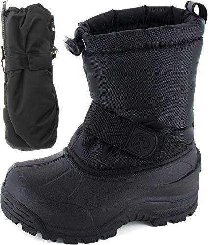 Snowbound Kids Frosty Winter Snow Boots for Boys/Girls with Matching Waterproof Mittens Size: 5 M US Toddler - Black (Black)