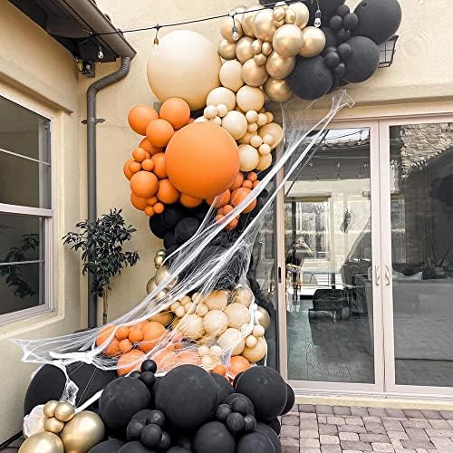 Balloon Arch Orange Black,Balloon Garland Kit Retro Orange Double Stuffed Latex Balloons Black Apricot Metallic Gold Balloon Arches for Birthday Baby Shower Anniversary Halloween Party Decorations