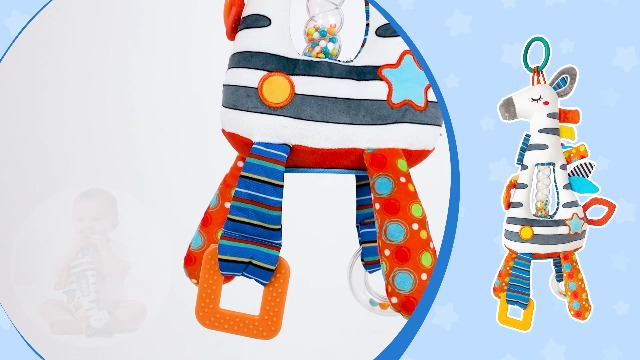 Funsland Juguetes para Cochecito, Juguetes Bebes 3 6 12 Meses,Juguetes de Peluche Suave con Mordedor,Espejo,Clip, Niños y Niñas Regalos Originales,Cebra
