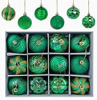 Gxhong Christmas Balls, 12pcs Christmas Tree Decoration Ornaments, Christmas Baubles Matt and Glossy Glittering Christmas Tree Balls  6CM, Green