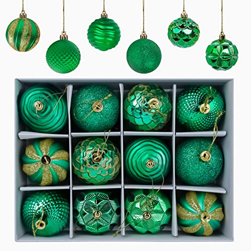 Gxhong Weihnachtskugeln, 12 Stück Christbaumkugeln Weihnachtskugel, Weihnachtsbaumschmuck Matt Glänzend Glitzernd Christbaumkugel ∅ 6CM, Grün Cover