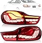 VLAND OLED Tail Lights Assembly Fit for 4-series BMW GTS F32 F33 F36 F82 F83 2014-2020 Sedan/Convertible/Coupe, Rear Lamps with Dynamic Dragon Scale DRL, Back light W/Sequential Turn Signal, Red