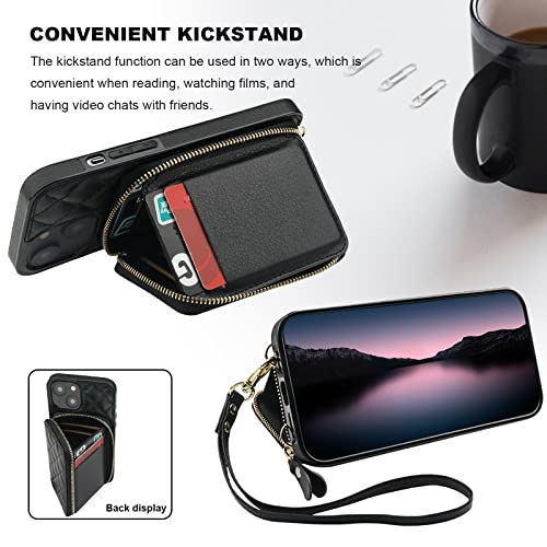 Bocasal Crossbody Wallet Case for iPhone 14 Plus, RFID Blocking PU Leather Zipper Handbag Purse Flip Cover, Kickstand Folio Case with Card Slots Holder Wrist Strap Lanyard 5G 6.7 Inch (Black) by Bocasal - Image 5