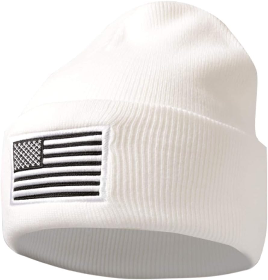 MIRMARU Men’s US American Flag Embroidered Folded Cuff Skull Beanie Cap – Comfortable Stretchy Warm and Cozy Winter Hat