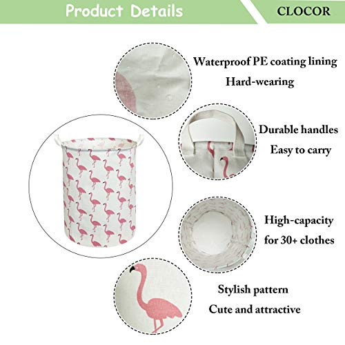 Image of CLOCOR Large Pink Flamingo Laundry Hamper, Baby Girl Laundry Basket,Kids Toy Storage Bins,Nursery Decor,Bedroom,Bathroom,Gift Basket (White Flamingo)