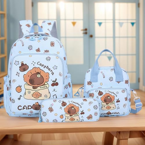 3-Pieces Funny Capybara Backpacks with and Lunch Bag (blue)4
