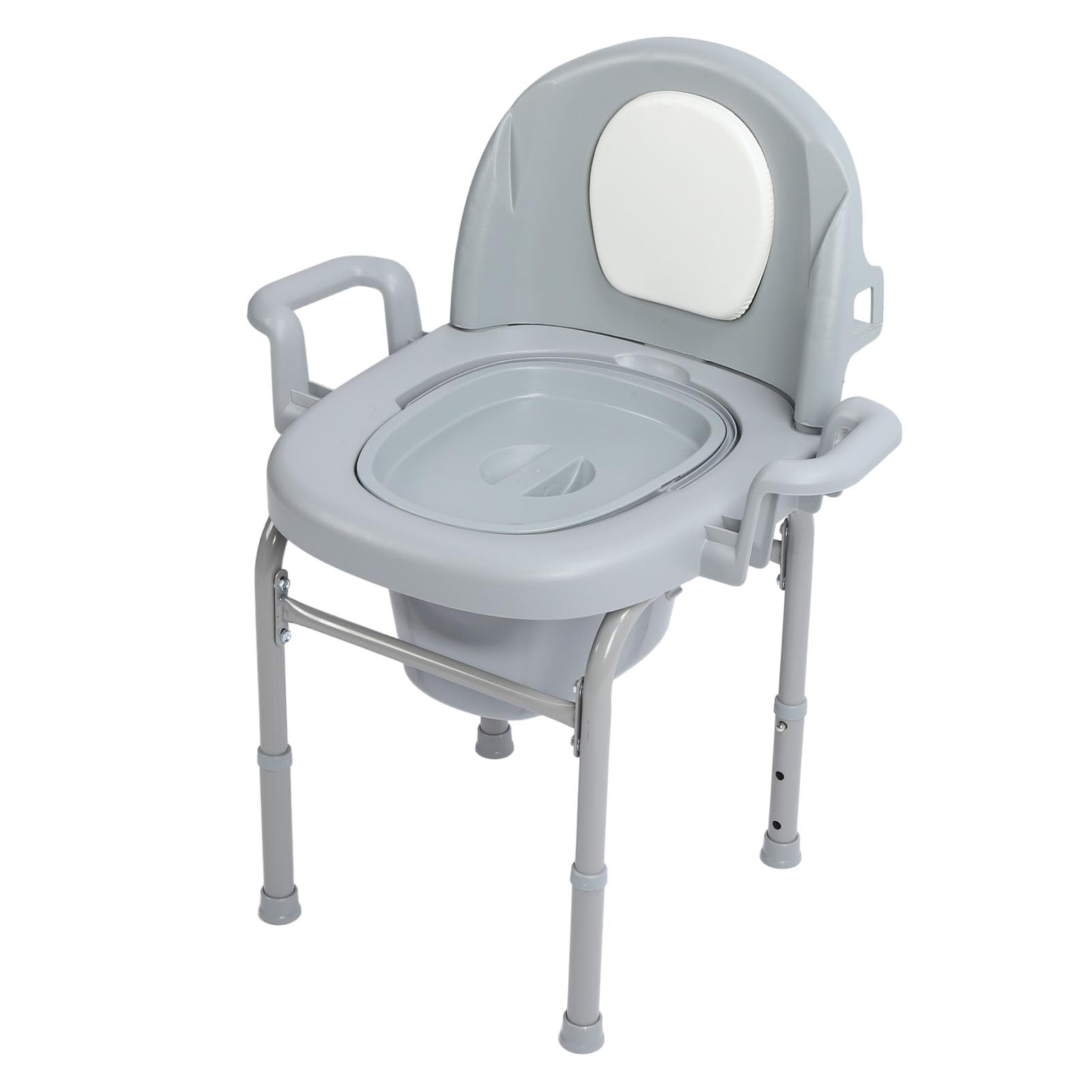 Bedside Commode Chair, 3 Adjustable Heights Portable Toilet for Adults, Raised Toilet Seat Mobile Toilet Seat with Solid Bucket Padded Backrest for Pregnant Elderly