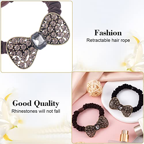 Hinzic 6Pcs Rhinestone Bow Hair Ties Crystal Bling Hair Scrunchies Ponytail Holder Vintage Bracelet For Women Girls Hair Accessorie (2 Styles) #TOP4