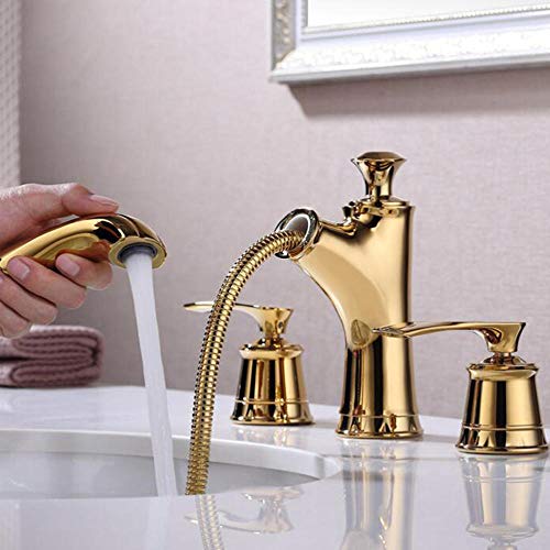 Robinet de lavabo 3 trous eau froide en laiton doré robuste et fluide