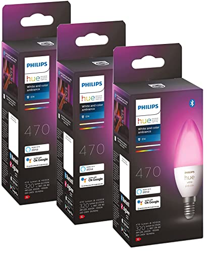Philips HueWCA 5.3W B39 EU 1p (Triple Pack) LED connectée flamme E14,...