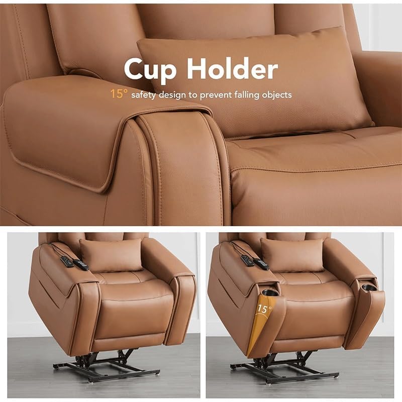 Recliner Sofa Genuine Leather Power Lift Adjustable Recliner Chair Lay Flat Heat Massage for Elderly Adults Living Room