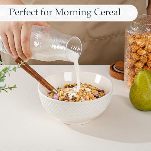 NUTRIUPS Cereal Bowls, 700ml Soup Bowl Set, 15x7cm Ceramic White Breakfast Bowl, Microwavable, 4pcs - Image 5