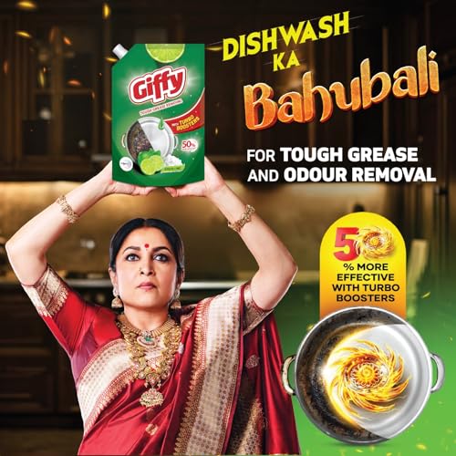 Image of Giffy Liquid Dishwash Gel 900ml(Pack of 2) | Green Lime and Active Salt | 50% More Effective | Tough Grease Removal Expert | Turbo Boosters | Mild fragrance | Removes Tough Malodour | Hand-Safe