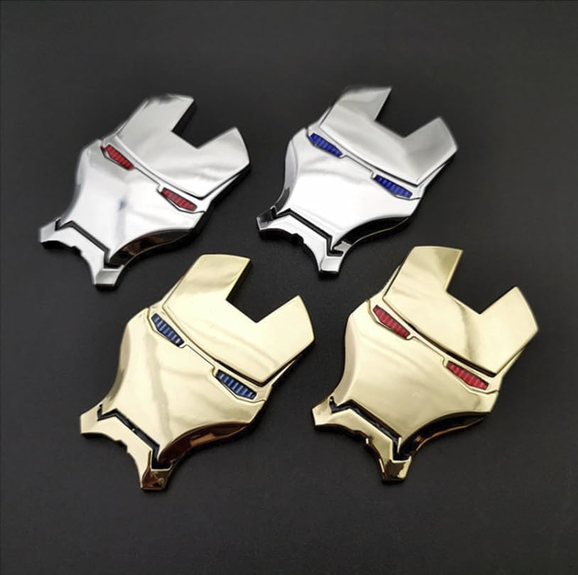 Image of JVCV 3D Metal Iron M face Sticker Chrome Logo Decal Emblem Badge for All Cars Bikes Laptops Headphones Helmets Home Office Accessory (Iron M Face, Silver-Red Eyes)