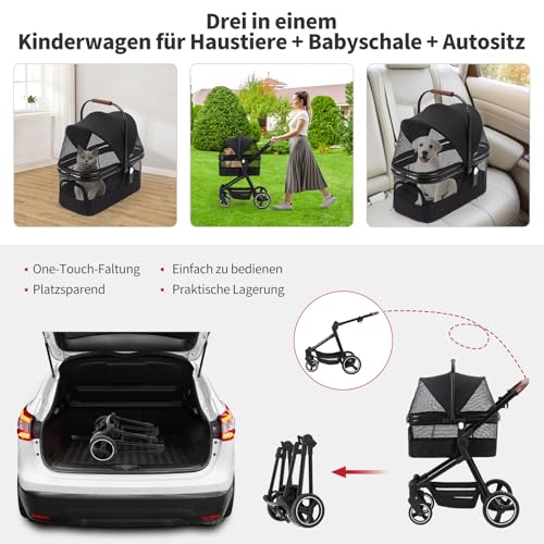 Poussette pour petits chiens et chats pliable avec frein unique
