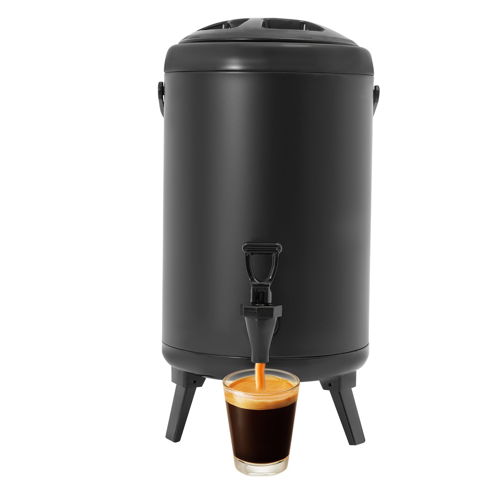 Dispenser per bevande da 10 l, contenitore isolato, in acciaio inox, per acqua calda e fredda, con rubinetto, dispenser per bevande per caffè, cioccolato, tè al latte, succo (nero)