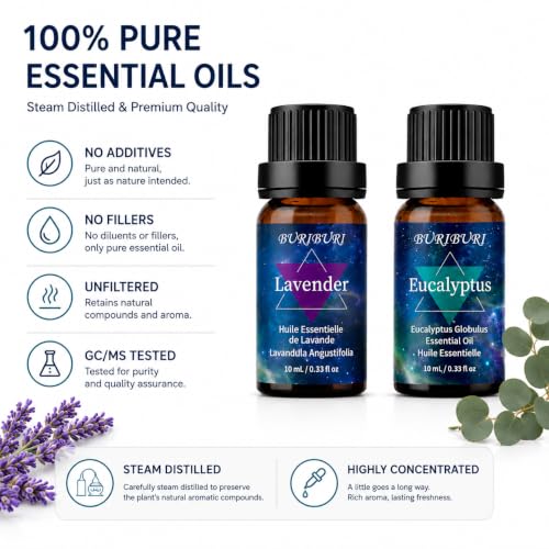 Image of BURIBURI Eucalyptus Lavender Essential Oil Set for Bath Bombs 2 Pack