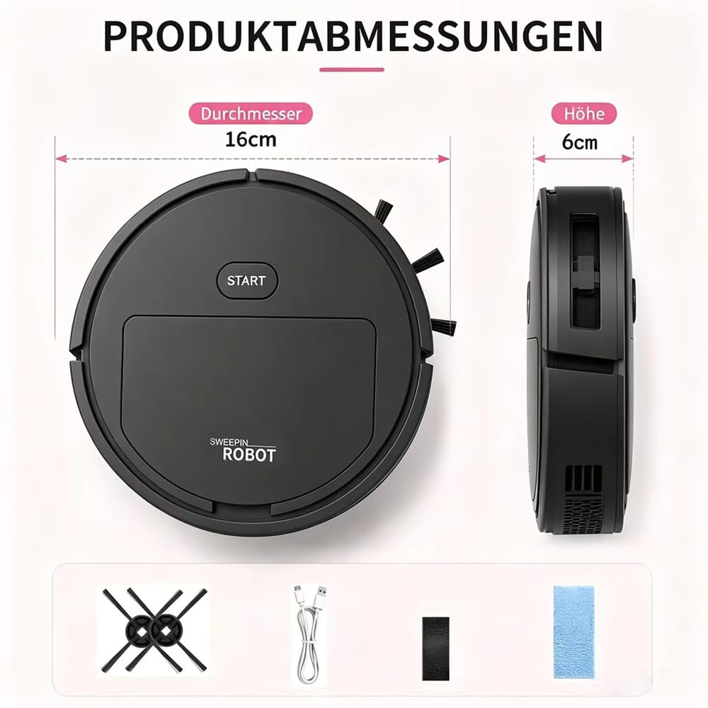 Mini Saugroboter für Auto,Auto Staubsauger Roboter,Ultradünn 6 cm Automatischer Robot Vacuum Cleaner,Wiederaufladbares Staubsaugroboter,Roboterstaubsauger für kleine Bereiche Reinigung von Tierhaaren
