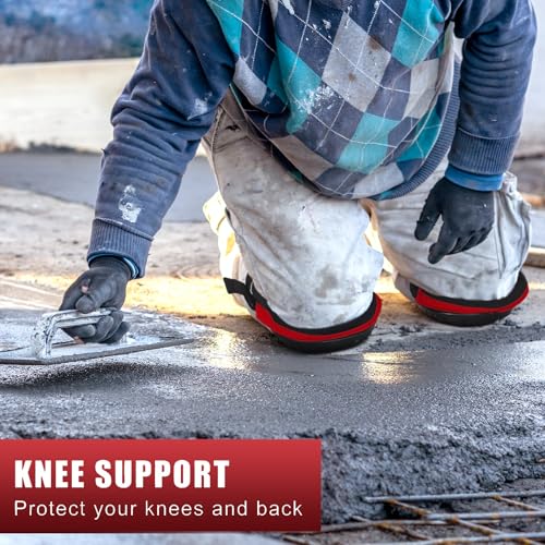 Image of Professional Knee Pads for Work Construction with Heavy Duty Cap Foam Padding Gel Cushion Knee Pads for Men, Comfortable Adjustable Strong Strap, Military Grade Rivet for Flooring Gardening, Red