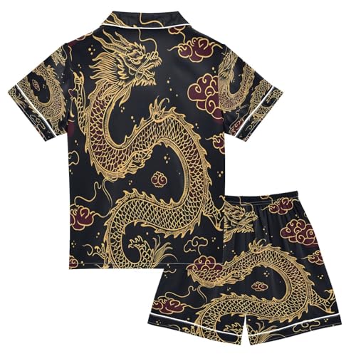 ALAZA Cute Chinese Dragon Cloud Funny Satin Pajamas Set Short Sleeve Button Down Sleepwear Summer Pjs 2 Piece2