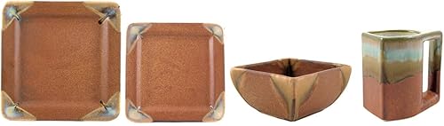 Juego de vajilla de 16 piezas (marrón rústico)