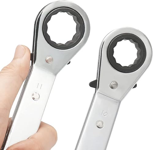 Miniatura 5 de Llave de trinquete universal reversible de 0.394 x 0.433 in, acero al cromo vanadio, plata mate, resistente, trinquete de 72 dientes, adecuada para