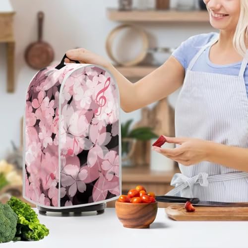 Image of Talayituse Music Note Cherry Blossom Print Blender Dust Cover, Fingerprint Protection Cover for Stand Mixer or Coffee Machine, Home Kitchen Appliance Covers for Stain Dust Resistant Supplies