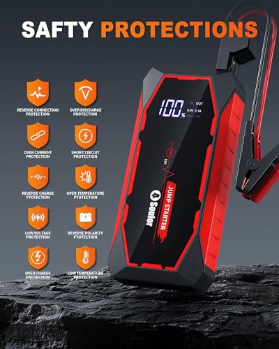 Image of Jump Starter, 5000A Battery Jumper Starter Portable, Car Battery Jump Starter, Power Booster Pack 12V Lithium Jump Box with Jumper Cable and LED Lights (All Gas / 12L Diesel Engines)