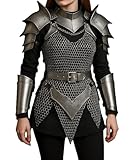 Medieval Knight Lady Armor Neck Gorget With Pauldrons, Arm Bracers & Chainamail Costume - LARP Cosplay Roman Fantasy Female Armor Costume - Halloween Roleplay Armor