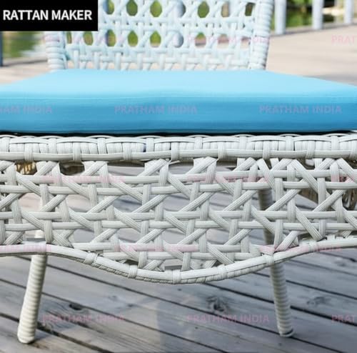 Image of India Outdoor Indoor Patio Furniture Sets Rattan Chair Patio Set Conversation Set Poolside Lawn Chairs Swingarea Balcony Outdoor Garden Furniture Chair (White with Blue Cushion)
