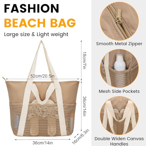 Sac de plage grand format cabas de bain en maille imperméable pliable - 4